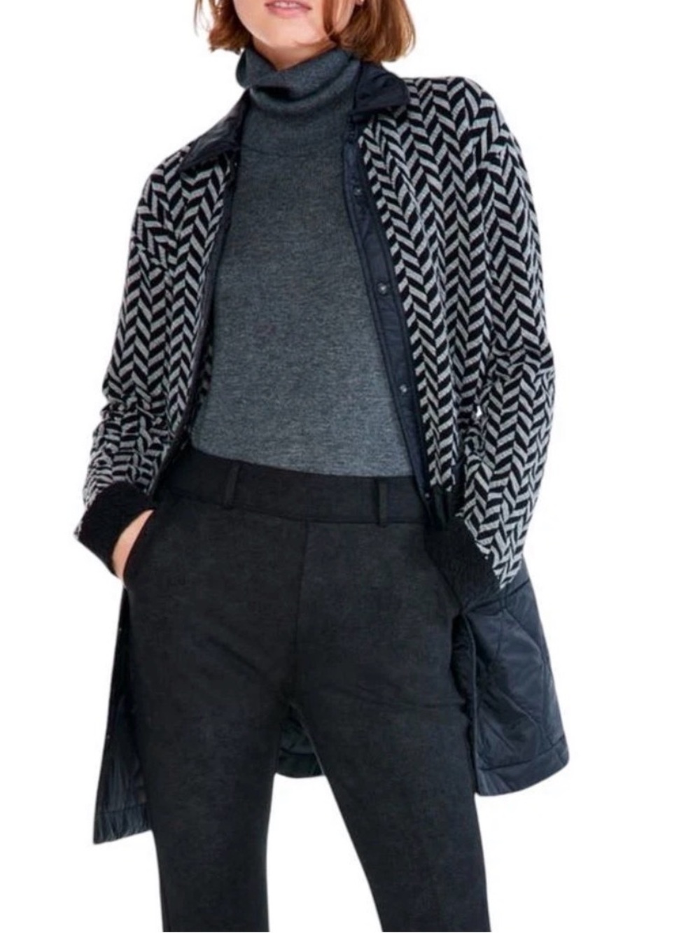 NIC+ZOE NWT Black and Gray Patterned Lightweight Coat quilted+knit size M